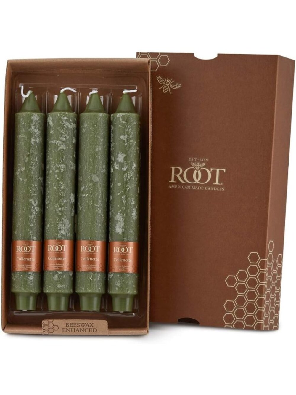 Root Unscented Timberline Collenette Candles, Dark Olive, 9", 4-Count